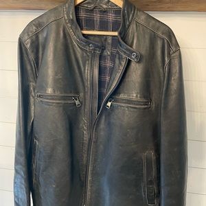 Black Banana Republic leather biker jacket.